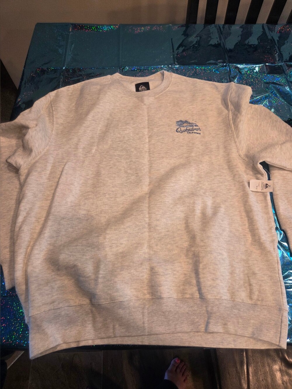 Quiksilver Men's Heather Gray Crewneck Sweatshirt with Chest Logo